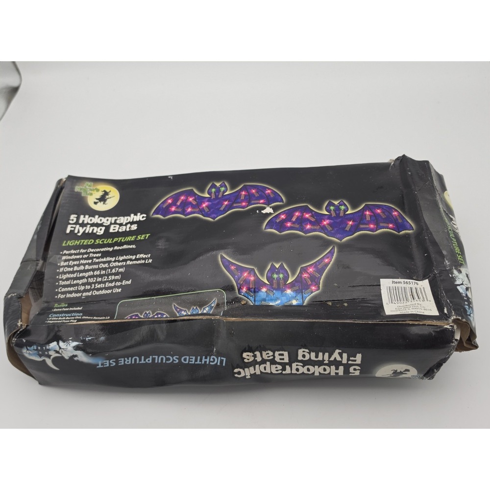 VTG Halloween Holographic Flying Bats Purple Blinking String Lights Set 5 Y2k